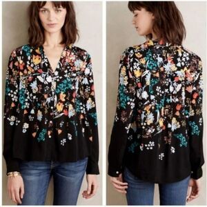 Anthropologie Maeve Floral Woodland Animal Print Blouse Size 0